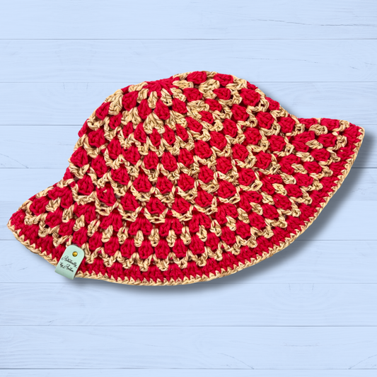 Pink and Tan Cotton Bucket Hat
